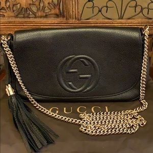 GUCCI Black Leather Soho Tassel Crossbody Bag